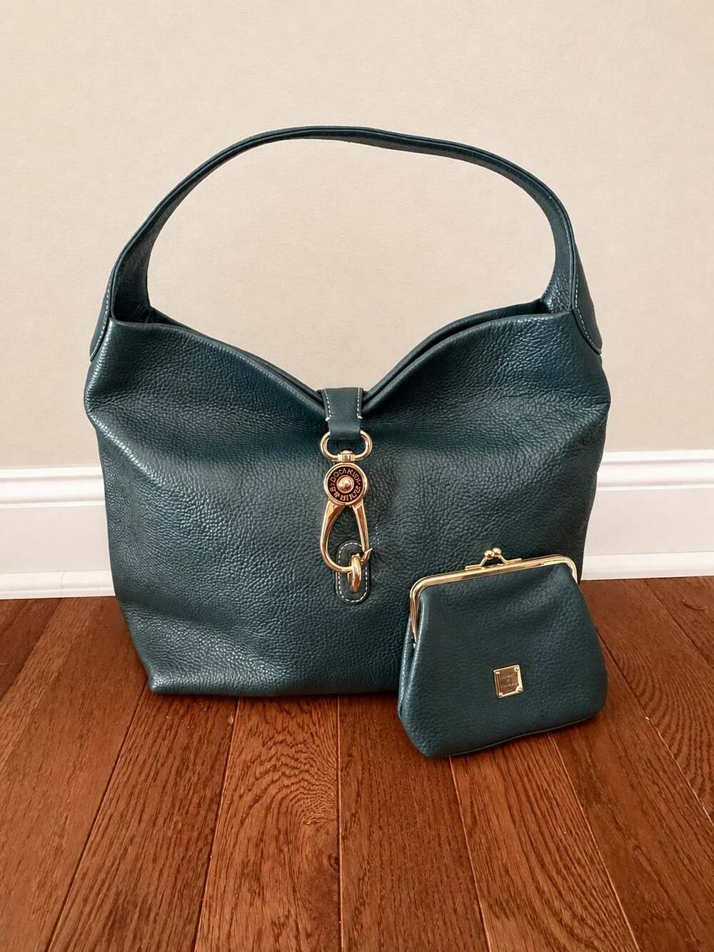 Dooney & Bourke Logo Lock Pebbled Leather Hobo Shoulder Bag